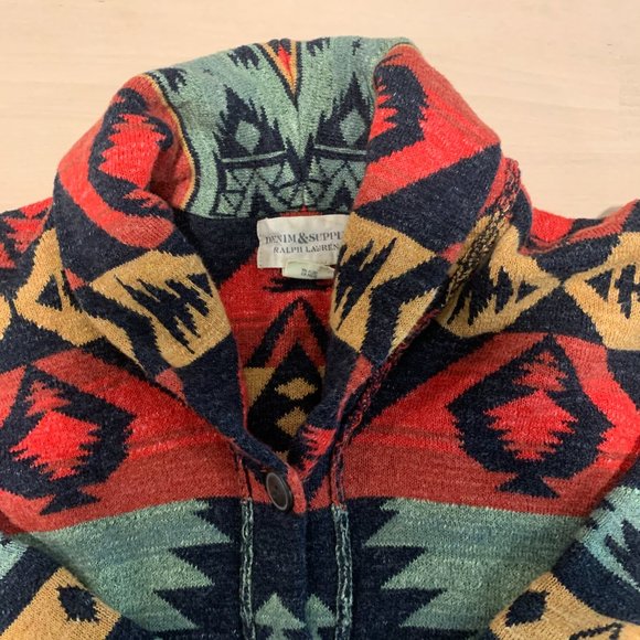 Ralph Lauren Denim Supply Geometric Shawl Cardigan Aztec Southwest - Picture 11 of 11